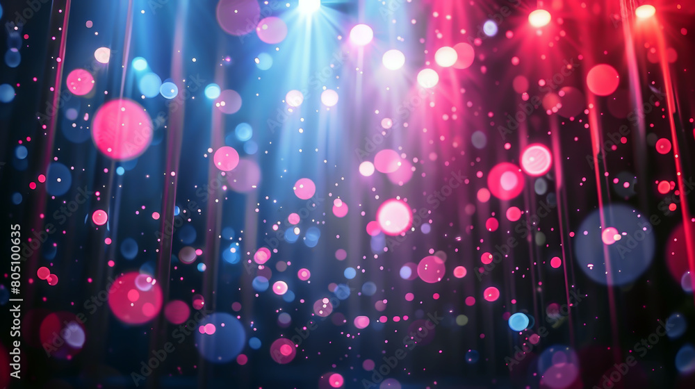 Poster an abstract representation of vibrant light particles cascading down in a colorful display, ideal fo