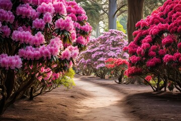 National Rhododendron Gardens, Australia: A burst of color from rhododendron blooms in the...