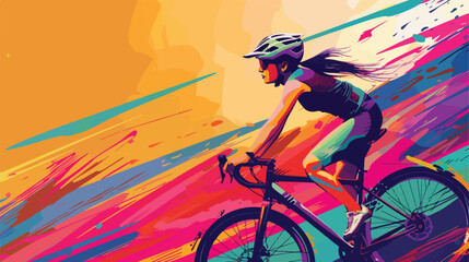 Female cyclist on color background Vector style Vector