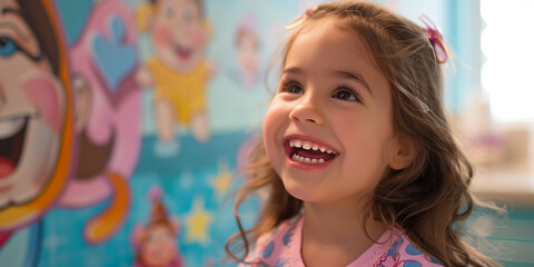 A young girl laughs joyfully during her visit to a gentle pediatric dentist, highlighting a positive and child-friendly approach to dental care.