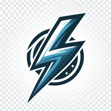 A blue and white lightning bolt logo on a transparent background, lightning symbol, vector illustration