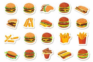 burgers and fries, such as cheeseburgers, double hamburgers, French fries, etc..
