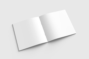 Blank square photorealistic brochure mockup on light grey background.