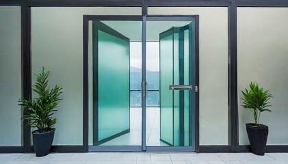 office interior, "Seamless Integration: Isolated Office Interior Gate with Glass Panels and Sleek Handle Design"
