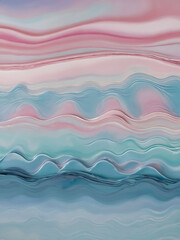 Pastel Dreamscape, Abstract Canvas Paints a Serene Picture with Watercolor Blue Waves, Pink Streams, and Silk Wallpaper.