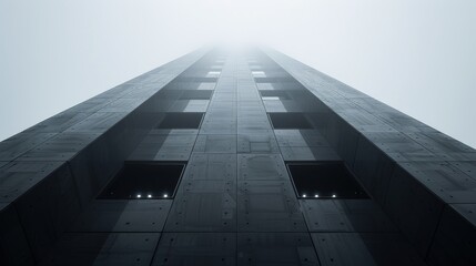 A tall building with many windows and a gray sky in the background - Powered by Adobe