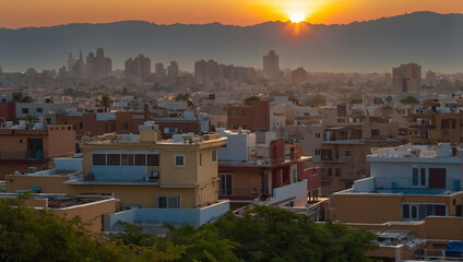 Radiant Rooftops, Witness the Mesmerizing Beauty of a Summer Sun Blur, as the Hot Sky Dances with...