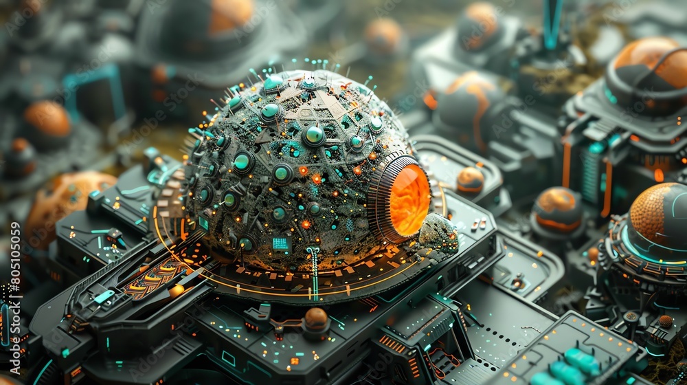Aufkleber a 3d high-tech laboratory where scientists use advanced technology to fertilize a dinosaur egg