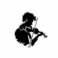 vector logo of a male violinist, using simple shapes and lines, black on white background, without shadows, in a simple minimalistic style Job ID: 0d13bdbd-c695-48a3-86eb-67c52491f88c