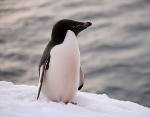 Obraz premium Pinguin in der freien Wildbahn steht auf Schnee