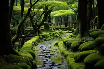 Tofuku-ji Temple, Japan: A scene from the moss garden and maple-filled landscapes in Kyoto.