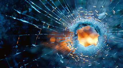 A broken glass with a hole