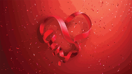 Heart made of ribbon on red background. Valentines 