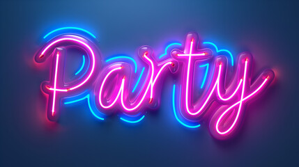 Pink glowing neon sign displaying the word party in a script alphabet font