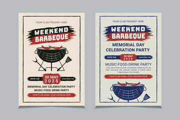 Memorial Day BBQ flyer template, Memorial Day invitation design vector.