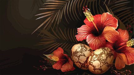 Holder with eggs and dried hibiscus on dark background