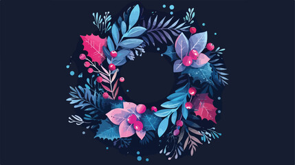 Holiday Christmas and Happy New Year Floral wreath 