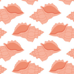 Seamless pattern with shells. Vector illustration. Marine summer background with shells. Trendy pattern in flat style, design for wrapping paper, wallpaper, stickers, notebook cover.