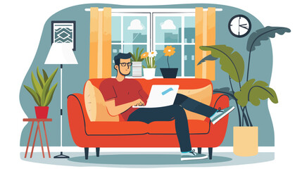 Home office concept man working from home sitting on