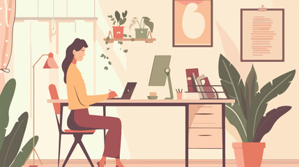 Home office concept woman working from home student o