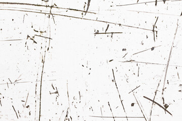 Scratched metal texture. Peeling paint background. White rusty brushed iron sheet. Cracked steel pattern. Industrial backdrop for graphic design. Black crack overlay. White distressed scratch.
