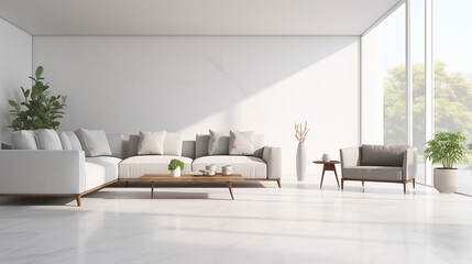 Modern Minimalist Living Room Interior with Sofa and Window