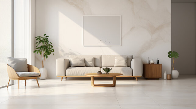 Modern Minimalist Living Room Interior with Sofa and Window