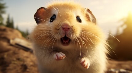A selfie of a cute hamster looking at camera
