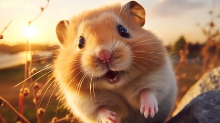 A selfie of a cute hamster looking at camera