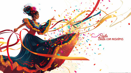 illustration of a Mexican dancer performing a traditional folk dance