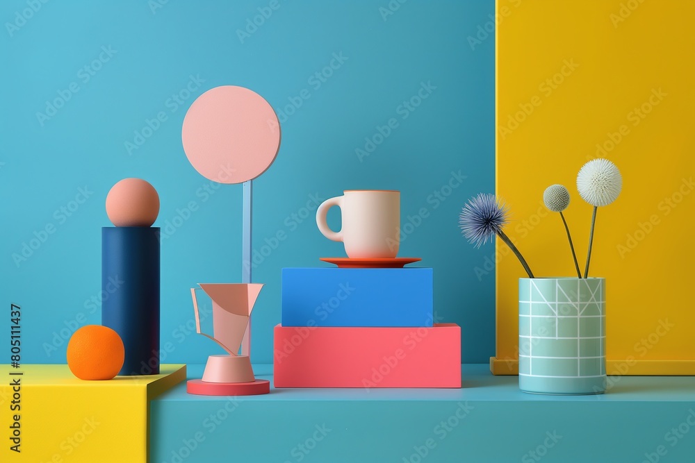 Poster everyday objects using flat, bold colors and simplified shapes