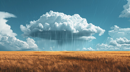 white cloud from which it rains over sown wheat in the field, timely rain for a good harvest, abstract illustration
