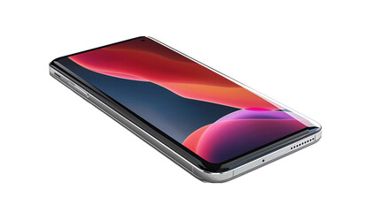 close-up of modern smartphone with cutout background with colorful abstract with smooth lines screen saver - Powered by Adobe