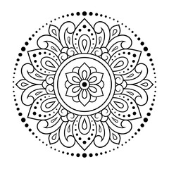 Circular pattern in form of mandala with flower for Henna, Mehndi, tattoo, decoration. Decorative ornament in ethnic oriental style. Outline doodle hand draw vector illustration.