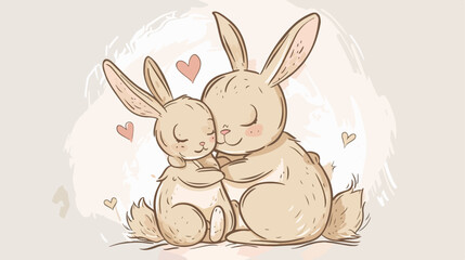 Illustration of the mother bunny and baby bunny. Moth
