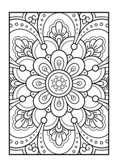 Outline floral pattern in mehndi style for coloring book page. Antistress for adults and children. Doodle ornament in black and white. Hand draw vector illustration.