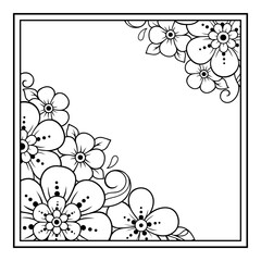 Frame in eastern tradition. Stylized with henna tattoos decorative pattern for decorating covers for book, notebook, casket, magazine, postcard and folder. Flower border in mehndi style.