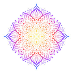 Circular pattern in form of mandala with flower for Henna, Mehndi, tattoo, decoration. Decorative ornament in ethnic oriental style. Rainbow pattern on white background.