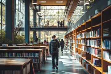 Interior of a Modern American College Library showing Education and Learning