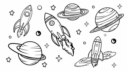 SpVector image of outer space hand with rocket and planet icons