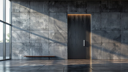 Minimalist steel gray wall with a brushed metal switch, - Powered by Adobe