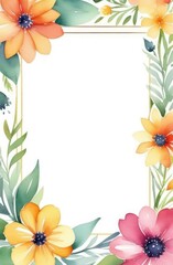floral frame with copyspace on white background. field flowers mockup, watercolor illustration.