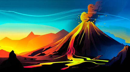 Majestic volcanic eruption at sunset