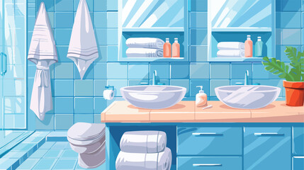 Interior of bathroom with clean towels Vector style Vector