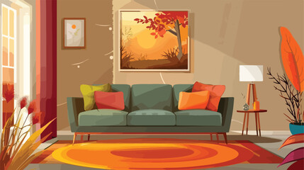 Interior of beautiful living room with sofa and autum