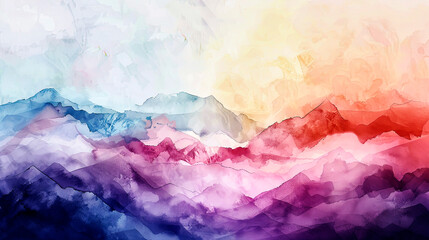 Artistic rendition of mountain scenery with vibrant watercolor tones