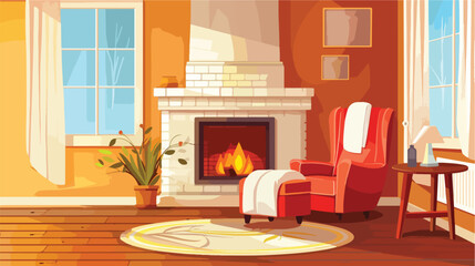 Interior of cozy living room with armchair footstool