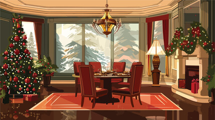 Interior of dining room decorated for Christmas Vector