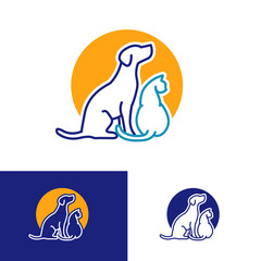 Dog and cat line art logo with color variations, vector illustration