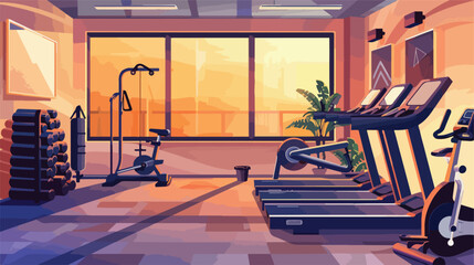 Interior of gym with modern treadmill elliptical trai
